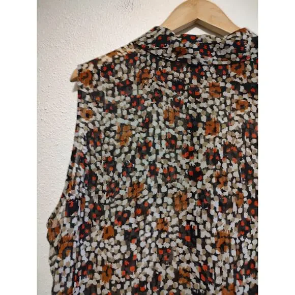 Lane Bryant Black Brown Red Abstract Sleeveless Sheer Button Front Top Size 24 - Picture 3 of 9